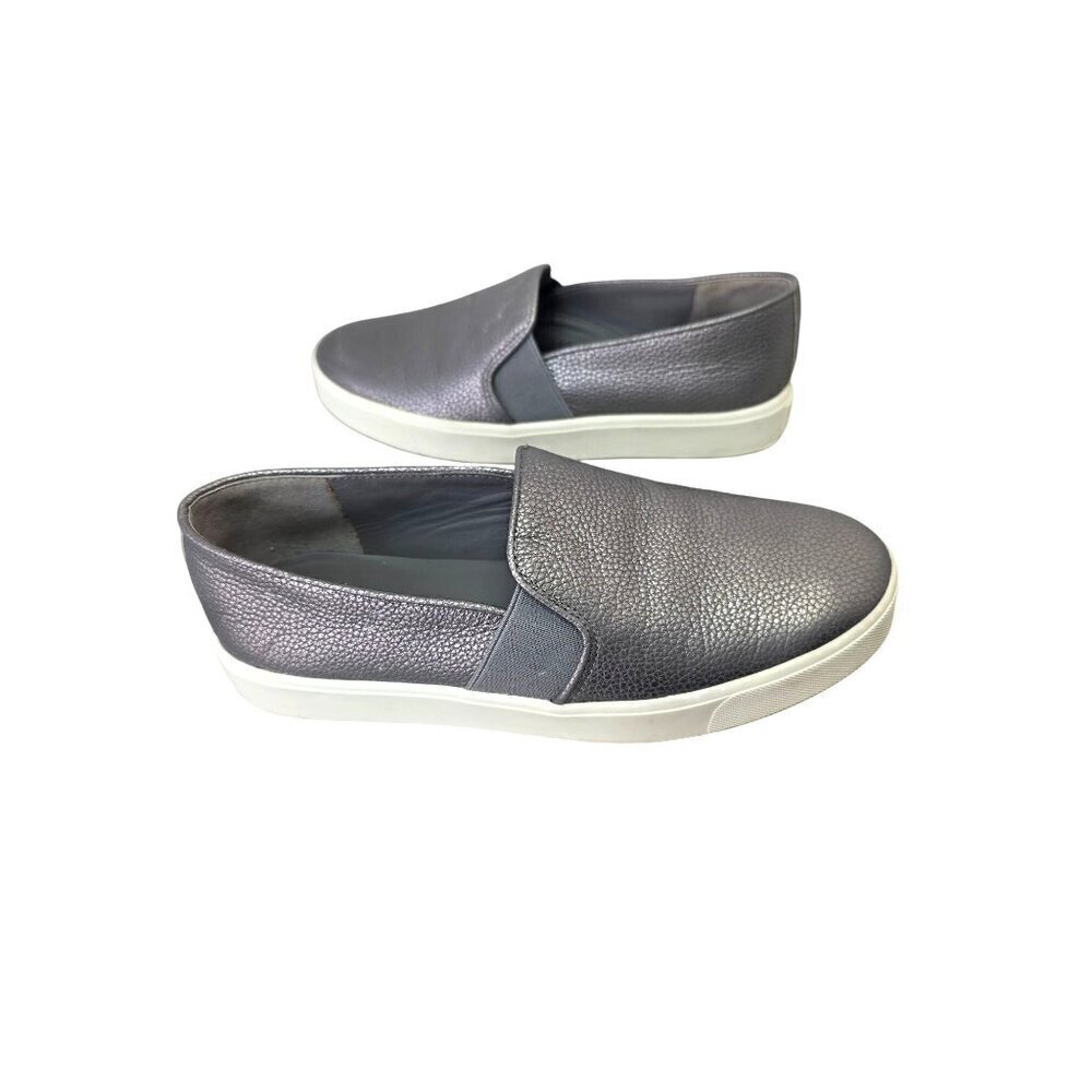Vince Gray Silver Pebble Leather Slip On Sneaker Women Sz 6.5M Rubber Sole Shoe